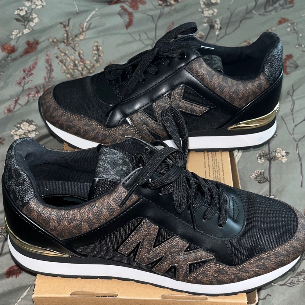 Michael Kors Black and Brown MK Logo Casual Sneakers
